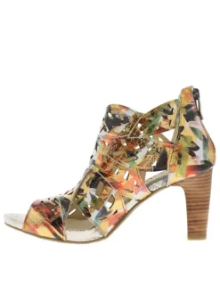 Nu-pieds en cuir multicolore à semelle marron et à talon décroché haut