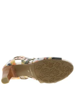 Nu-pieds en cuir multicolore à semelle marron et à talon décroché haut