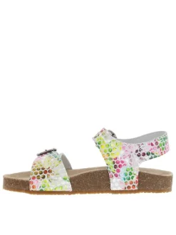 Nu-pieds en cuir multicolores à talon décroché fermés par boucle à ardillon