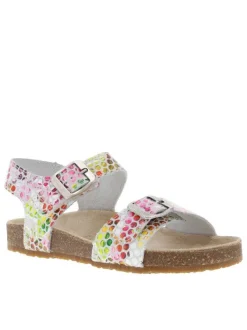 Nu-pieds en cuir multicolores à talon décroché fermés par boucle à ardillon