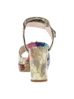 Nu-pieds en cuir multicolores à talon décroché haut avec bijoux floral