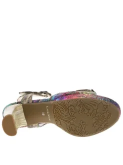 Nu-pieds en cuir multicolores à talon décroché haut avec bijoux floral