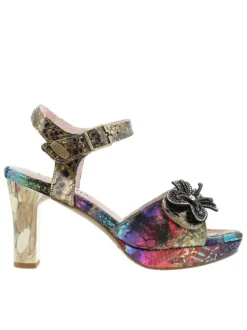 Nu-pieds en cuir multicolores à talon décroché haut avec bijoux floral