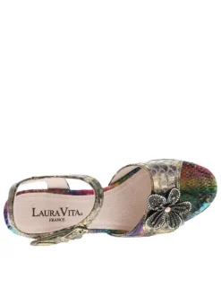 Nu-pieds en cuir multicolores à talon décroché haut avec bijoux floral