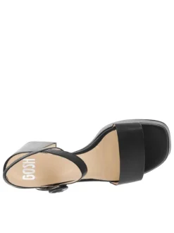 Nu-pieds en cuir noir à bride élastiquée, surélevés, talon bloc décroché haut