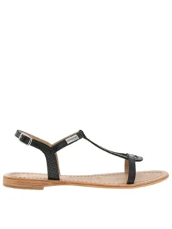 Nu-pieds en cuir noir brillant à boucle à ardillon et talon décroché bas