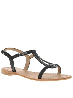 Nu-pieds en cuir noir brillant à boucle à ardillon et talon décroché bas
