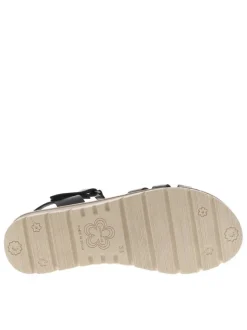 Nu-pieds en cuir noirs avec bande auto-agrippante et un talon compensé bas