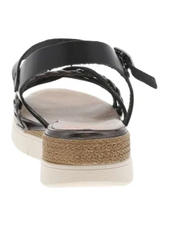 Nu-pieds en cuir noirs à boucle à ardillon avec un talon compensé bas