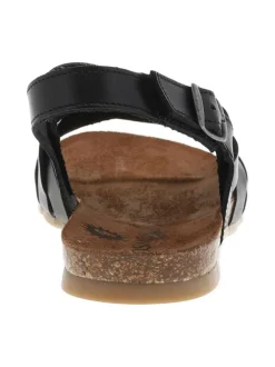 Nu-pieds en cuir noir à semelle ergonomique plate et bande auto-agrippante