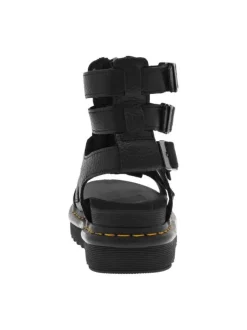 Nu-pieds en cuir noir à semelle semi-compensée, zip frontal et boucle à ardillon