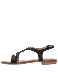 Nu-pieds en cuir noir à semelle à talon décroché bas avec un aspect brillant