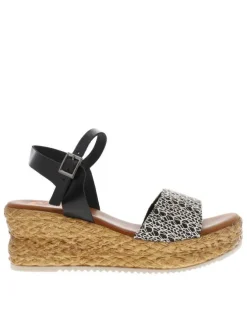 Nu-pieds en cuir noir à sequins, semelle compensée et boucle à ardillon