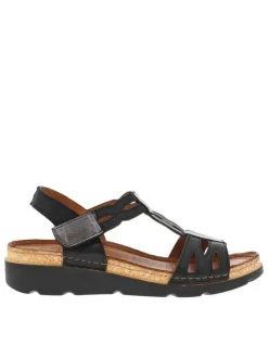 Nu-pieds en cuir noirs à talon semi-compensé et à bande auto-agrippante