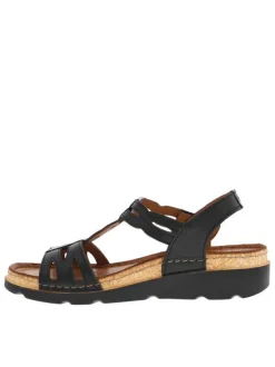 Nu-pieds en cuir noirs à talon semi-compensé et à bande auto-agrippante