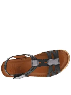 Nu-pieds en cuir noirs à talon semi-compensé et à bande auto-agrippante