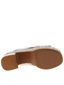 Nu-pieds en cuir nubuck blanc cassé à talon décroché haut et boucle à ardillon