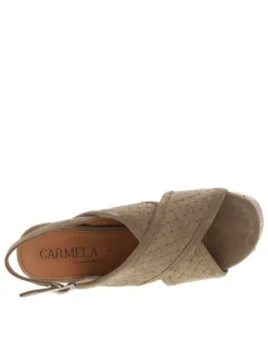 Nu-pieds en cuir nubuck taupe à talon décroché haut et boucle à ardillon
