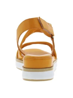 Nu-pieds en cuir orange avec talon semi-compensée et bande auto-agrippante
