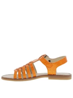 Nu-pieds en cuir orange à talon décroché fermés par boucle à ardillon