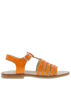 Nu-pieds en cuir orange à talon décroché fermés par boucle à ardillon
