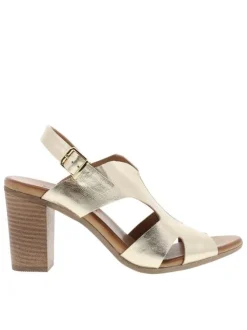 Nu-pieds en cuir or à semelle décrochée haute et à boucle à ardillon
