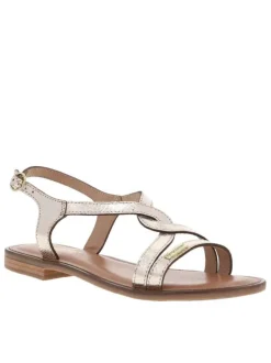 Nu-pieds en cuir or à semelle à talon décroché bas et avec une boucle à ardillon