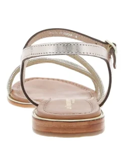 Nu-pieds en cuir platines à minis strass argentés et à talon décroché bas