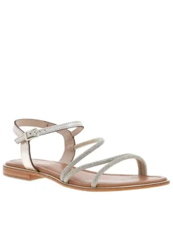 Nu-pieds en cuir platines à minis strass argentés et à talon décroché bas