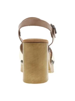 Nu-pieds en cuir platine style sabot avec un talon décroché haut