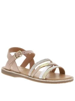 Nu-pieds en cuir rose à semelle plate et à boucle à ardillon