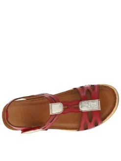 Nu-pieds en cuir rouges avec un talon semi-compensé et une bande auto-agrippante