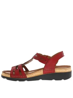 Nu-pieds en cuir rouges avec un talon semi-compensé et une bande auto-agrippante