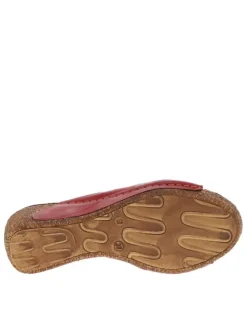 Nu-pieds en cuir rouge à talon compensé haut et à bande auto-agrippante