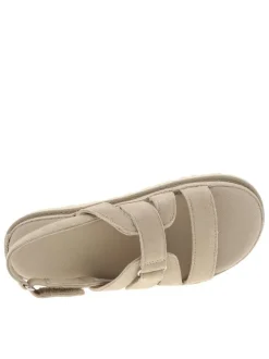Nu-pieds en cuir sable à semelle compensé et à bande auto-agrippante