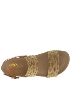 Nu-pieds en cuir sable à semelle marron plate avec à boucle à ardillon et strass