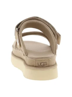 Nu-pieds en cuir taupe à semelle plateau et à bande auto-agrippante