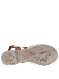 Nu-pieds en jean et simili cuir beige à talon plat et à bande auto-agrippante