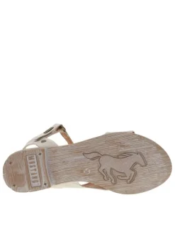 Nu-pieds en simili cuir grainé ivoire à talon plat et à bande auto-agrippante