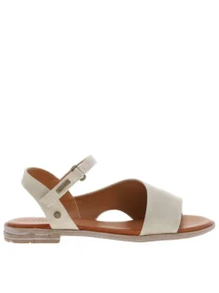 Nu-pieds en simili cuir grainé ivoire à talon plat et à bande auto-agrippante