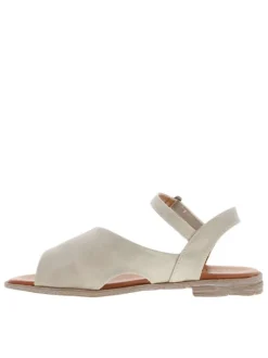 Nu-pieds en simili cuir grainé ivoire à talon plat et à bande auto-agrippante