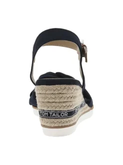 Nu-pieds en textile bleu marine à semelle cordée compensée et boucle à ardillon