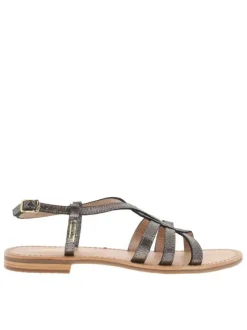 Nu-pieds femme tout en cuir noir effet peau de serpent à semelle plate
