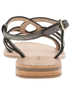 Nu-pieds femme tout en cuir noir effet peau de serpent à semelle plate