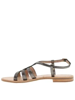 Nu-pieds femme tout en cuir noir effet peau de serpent à semelle plate
