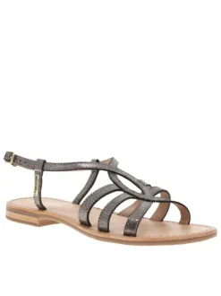 Nu-pieds femme tout en cuir noir effet peau de serpent à semelle plate