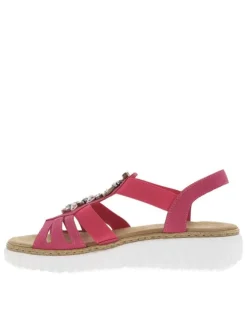 Nu-pieds fuchsia à talon semi-compensé avec brides élastiquée