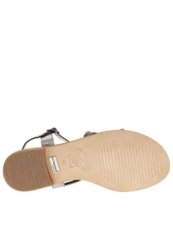 Nu-pieds Hoctavy en cuir noirs avec des strass et un talon plat