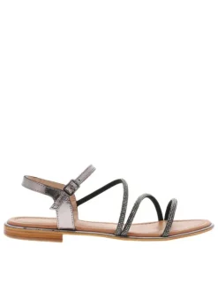 Nu-pieds Hoctavy en cuir noirs avec des strass et un talon plat