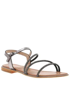 Nu-pieds Hoctavy en cuir noirs avec des strass et un talon plat